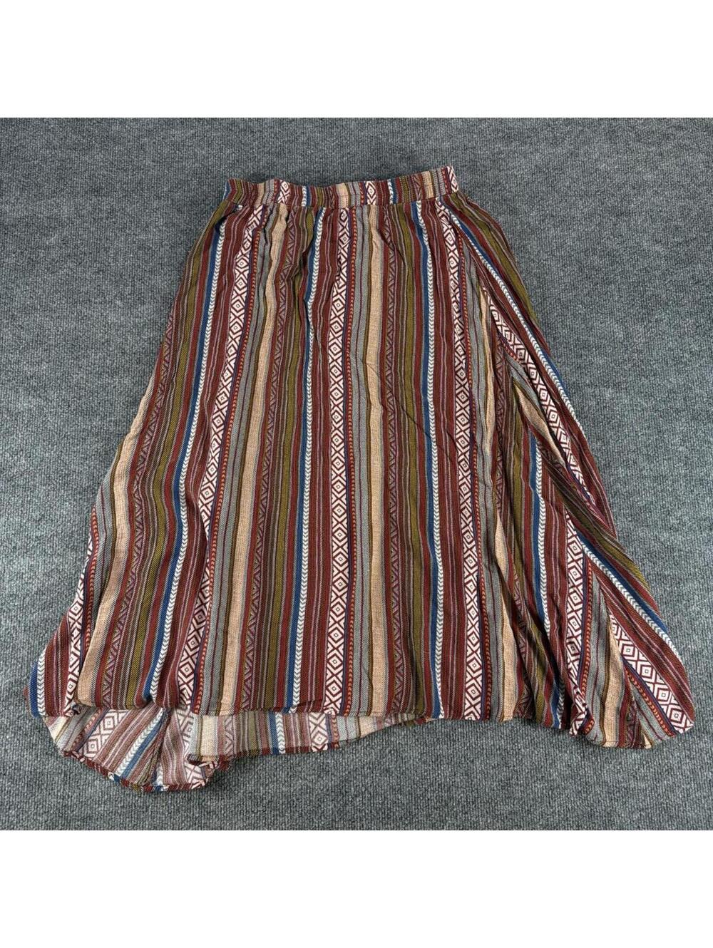 Bohemian Striped Midi Skirt Elastic Waistband Boho, Lightweight, Festival, Fairy